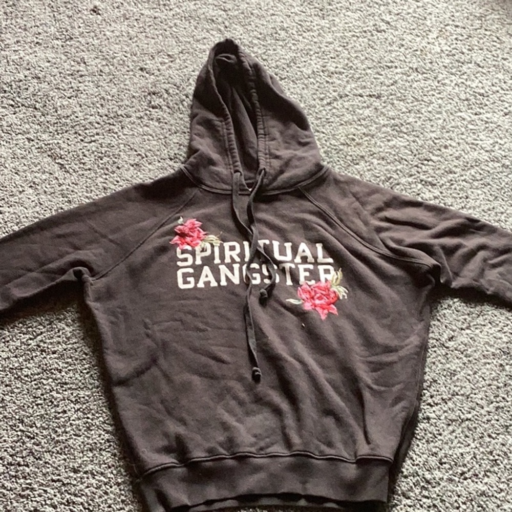 Spiritual Gangster Women's Size XS Hoodie - Black Rose Embroidery